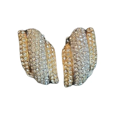 PENDIENTES DE CRISTAL PAVÉ TONO DORADO FIRMADOS CHRISTIAN DIOR ~ ¡TAN BRILLANTES! Foto 1 de 4