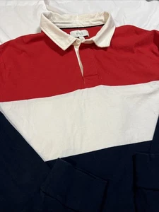 M&S Rugby-Shirt reine Baumwolle gestreift marine, rot, weiß Herren Größe 2XL - Bild 1 von 10