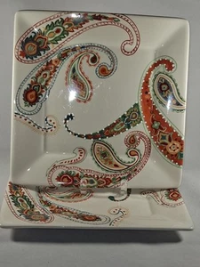 TABLETOPS GALLERY MULTI PAISLEY SQUARE DINNER PLATE 10 3/4” HAND PAINTED - Picture 1 of 12