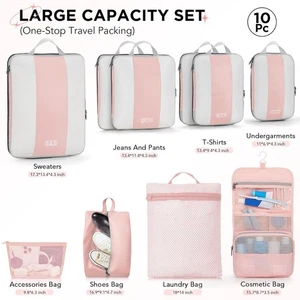 10-teiliges Set ROSA Kompressionsverpackung / Gepäck Organizer Taschen für Reisen - Bild 1 von 10