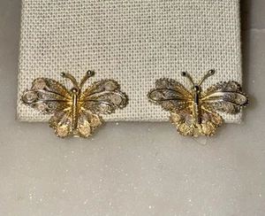 Pendientes de clip vintage filigrana 800 plata oro vermeil mariposa - Imagen 1 de 5