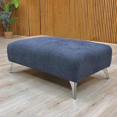 DFS 'Dawson' Footstool Indigo Dawson Plain Bench Stool Chrome Feet RRP £300 NEW - Image 1 of 4