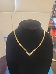 Herringbone Rhinestone Gold Tone Chain  18” Necklace Clear  Stones A384 - Picture 1 of 7