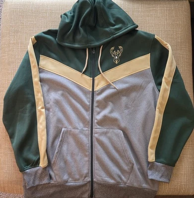 UNK Milwaukee Bucks Fullzip Hoodie Men's XL NBA Green Cream Grey Long Sleeve  - Image 1 of 4