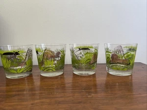 VTG Libbey bar glasses Gold & Green Lion Jungle Low Ball Tumbler Set Of 4 - Picture 1 of 15