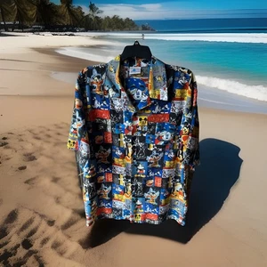 Disneyland Resort Camicia Hawaiana Uomo con Bottoni Topolino Fantasia XXL Vintage  - Foto 1 di 16