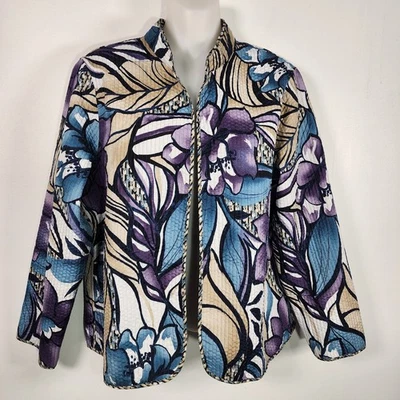 Chaqueta acolchada floral reversible Alfred Dunner para mujer frente abierto 10P ligera Foto 1 de 4
