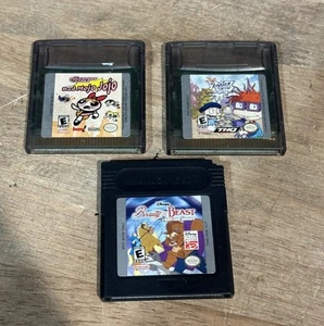 Gameboy Color Game Lot Of 3 Powerpuff Girls, Rugrats, & Beauty And The Beast - Picture 1 of 3