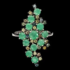 925 Sterling Silver Ring Round Emerald Sapphire Natural Gemstone Jewelry Size 7 - Picture 1 of 14