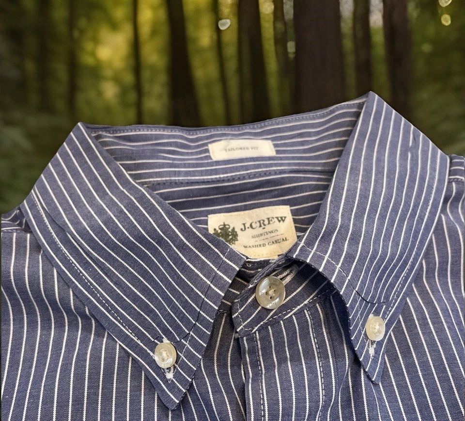J.Crew Tailored Fit Blue Button Down Long Sleeve Washed Casual - Size Medium - Image 1 of 2