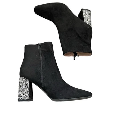 Ботинки BETSEY JOHNSON на каблуках со стразами черные замшевые размер 7,5 - Изображение 1 из 4