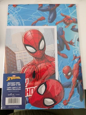 Spiderman wrapping paper and birthday card wrapping paper bundle birthday blue - Image 1 of 3