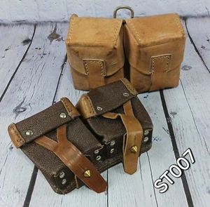 Vintage Old Military Double Ammo Pouch Leather 2-piece LOT Cartridge Case War - Picture 1 of 24