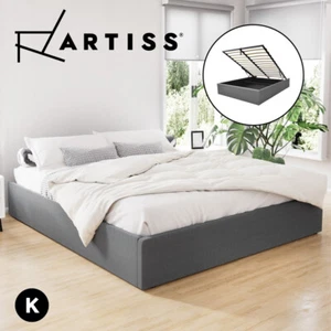 Artiss Bed Frame King Size Gas Lift Storage Mattress Base Wooden Grey TOKI - Picture 1 of 11