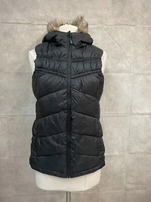 Mondetta Puffer Vest Womens Black Faux Fur Trim Quilted Hooded Full Zip Size M - Image 1 of 4