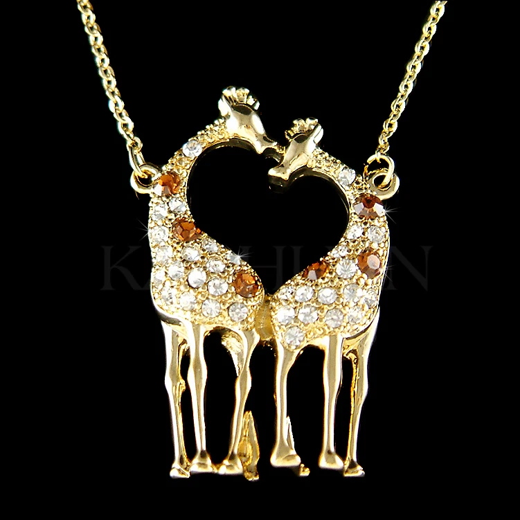 ~ Жираф любитель сделано с Swarovski кристалл сафари животных золото T ожерелье ювелирные изделия - Изображение 1 из 1