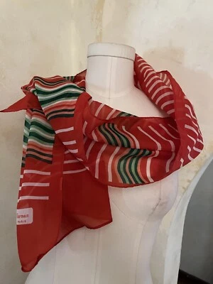 Vintage MCM Scarf Odile S’ Germain Paris Red Stripped Polyester - Imagem 1 de 4