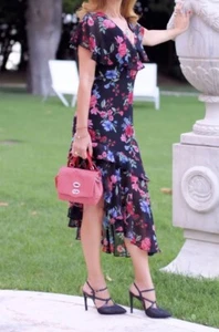 Lipsy Floral Midi Dress 10 V neck Occasion Party Wedding Summer Black Multi - Picture 1 of 18
