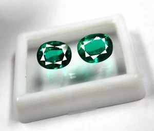 Pair Green Emerald 16.55Ct Certified Matching Natural Oval Shape 12mm Gemstone - Picture 1 of 8