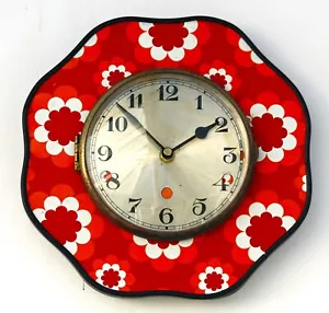 NEW 26cm Retro Floral Style Wall Clock - Mid Century Vintage French Red Gift - Picture 1 of 4