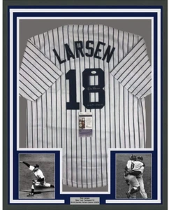 FRAMED Autographed/Signed DON LARSEN 33x42 New York Pinstripe Jersey JSA COA - Picture 1 of 2
