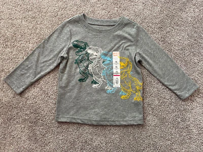 NUEVO CON ETIQUETAS Jumping Beans Niño Pequeño Gris Manga Larga Dinosaurio Camisa Talla 18 Meses  Foto 1 de 3