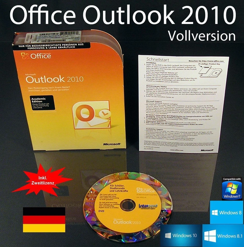 Microsoft Office Outlook 2010 Vollversion Box + DVD EDU + Zweitinstallation OVP - Bild 1 von 4