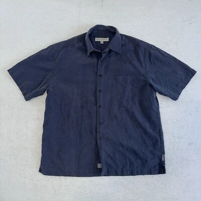 Camisa Abotonada Edición Quiksilver Para Hombre Mediana Azul Palmeras Seda Hawaiana Foto 1 de 4