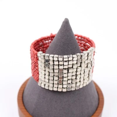 Brazalete Flexible Moderno Mezcla Puños-Vidrio Rojo y Cuentas Acrílicas Multistrand 7" Foto 1 de 4