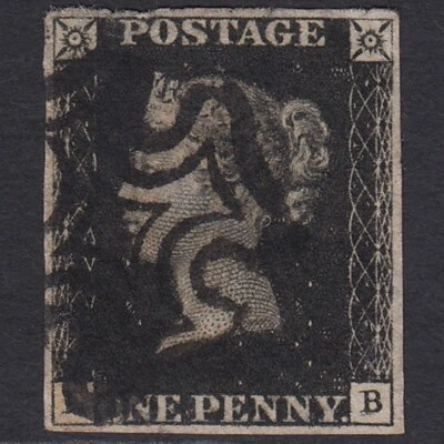 D39_26 GB QV 1840 1d INTENSE BLACK PLATE 9 SG1-A1(1) LB FU BLACK MALTESE CROSS - Image 1 of 2