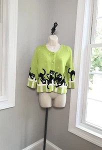 Vintage Michael Simon Black Cats Halloween Cardigan Sweater ~ Women’s Small - Picture 1 of 9