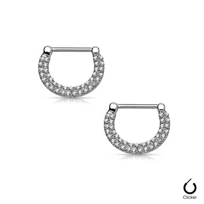 Anillos para pezones Clickers enchapados en iones 16ga o 14ga con cristales pavimentados dobles 1 par Foto 1 de 4