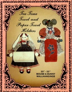 Tea Time Towel & Paper Towel Holders Mouse Bunny Dolls Pattern Country Folk Art - Picture 1 of 2
