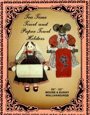 Tea Time Towel & Paper Towel Holders Mouse Bunny Dolls Pattern Country Folk Art - Image 1 of 2