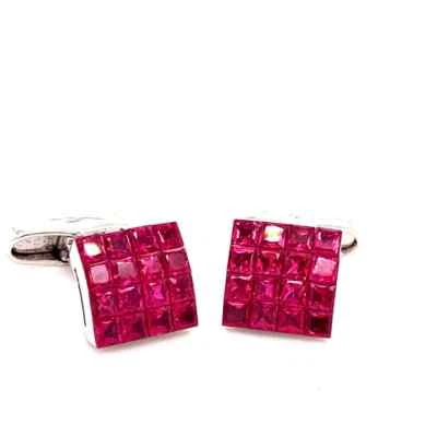 Princess Cut Red Ruby 3.15 Carat 935 Argentium Silver Beautiful Square Cuff Link - Image 1 of 4