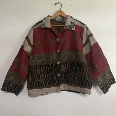 Chaqueta tapiz vintage Jane Ashley para mujer cuello grande estampado de cebra arte retro Foto 1 de 4