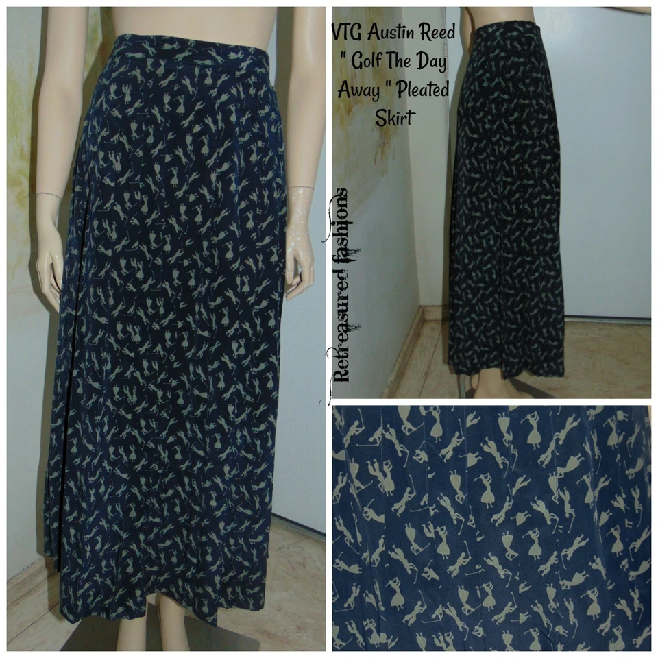 Falda plisada vintage años 80 "Austin Reed" clásica golf azul marino y beige Foto 1 de 4