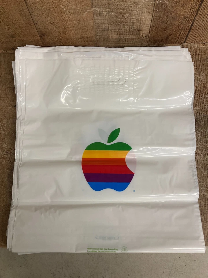 Vintage Apple Computer Vinyl Plastic Shopping Bag circa 1992, new. early 90s - Image 1 of 4