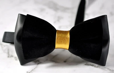 Pajarita de PVC para Hombres Imitación Cuero Terciopelo 2 Capas Negra Dorada Brillante Boda Fiesta Foto 1 de 4