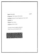 EURY PEREZ RC AUTO 2023 Panini Chronicles /19 Rookie Crown Signatures H ID:85251