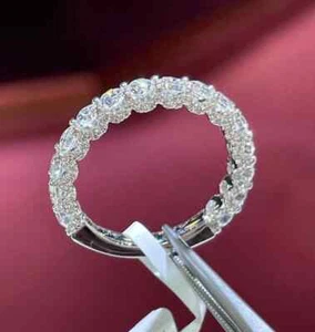 2Ct Round Cut Moissanite Half Eternity Wedding Band Ring 14K White Gold Plated - Picture 1 of 5