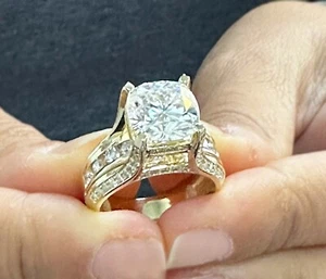 Cushion Cut Moissanite Engagement Ring Halo Prong Set 14k Solid Yellow Gold 6.50 - Picture 1 of 13