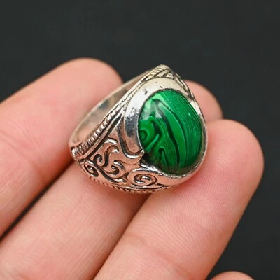 Malachite Men's Ring 925 Sterling Silver Handmade-Statement Ring All Size-BJ67 - Image 1 of 4