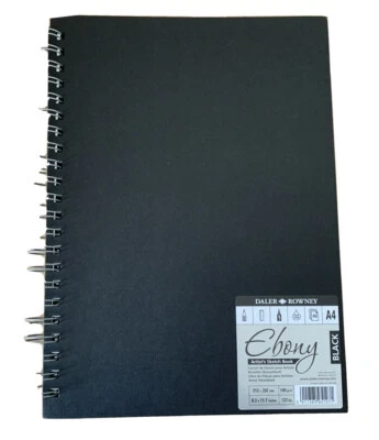 Daler Rowney Ebony Sketchbook - 40 Wire Bound Black 180gsm pages - A4 Portrait - Image 1 of 4