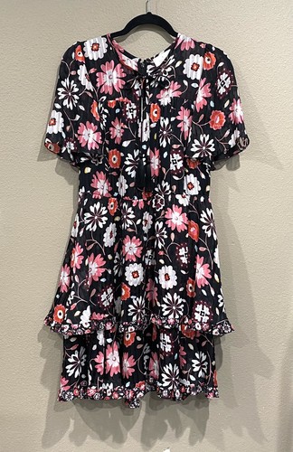 Kate Spade New York Silk Dress floral Short Sleeve Tassel Pleated Size 10