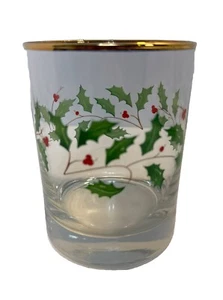 Juego de 2 vasos de whisky Lenox Holiday Dimension adornos dorados de bayas de acebo de Navidad - Imagen 1 de 3