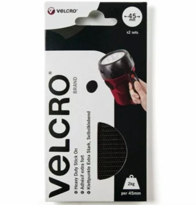 VELCRO® Brand Black Large Coins 45mm , 2 Sets Self Adhesive Pads, - Image 1 of 2
