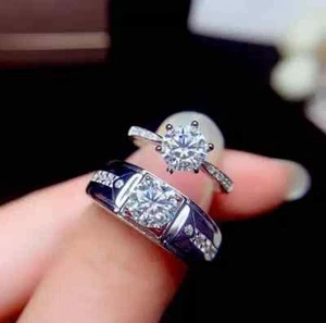 2.00CT Round Cut Lab-Created Diamond Couple Band Ring Set 14K White Gold Plated - Picture 1 of 4