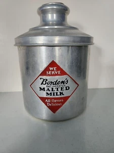 BORDEN'S MALTED MILK ALUMINUM DESPENSING CANISTER WITH LID - Picture 1 of 11