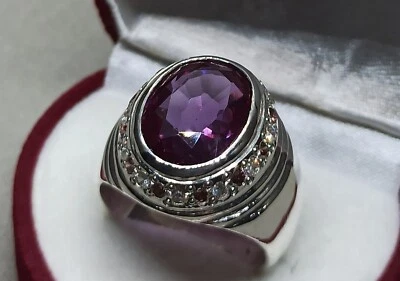 Rare Oval Cut 7 Carat Alexandrite Sterling Silver 925 Handmade Women Plain Ring — 第 1/4 张图片